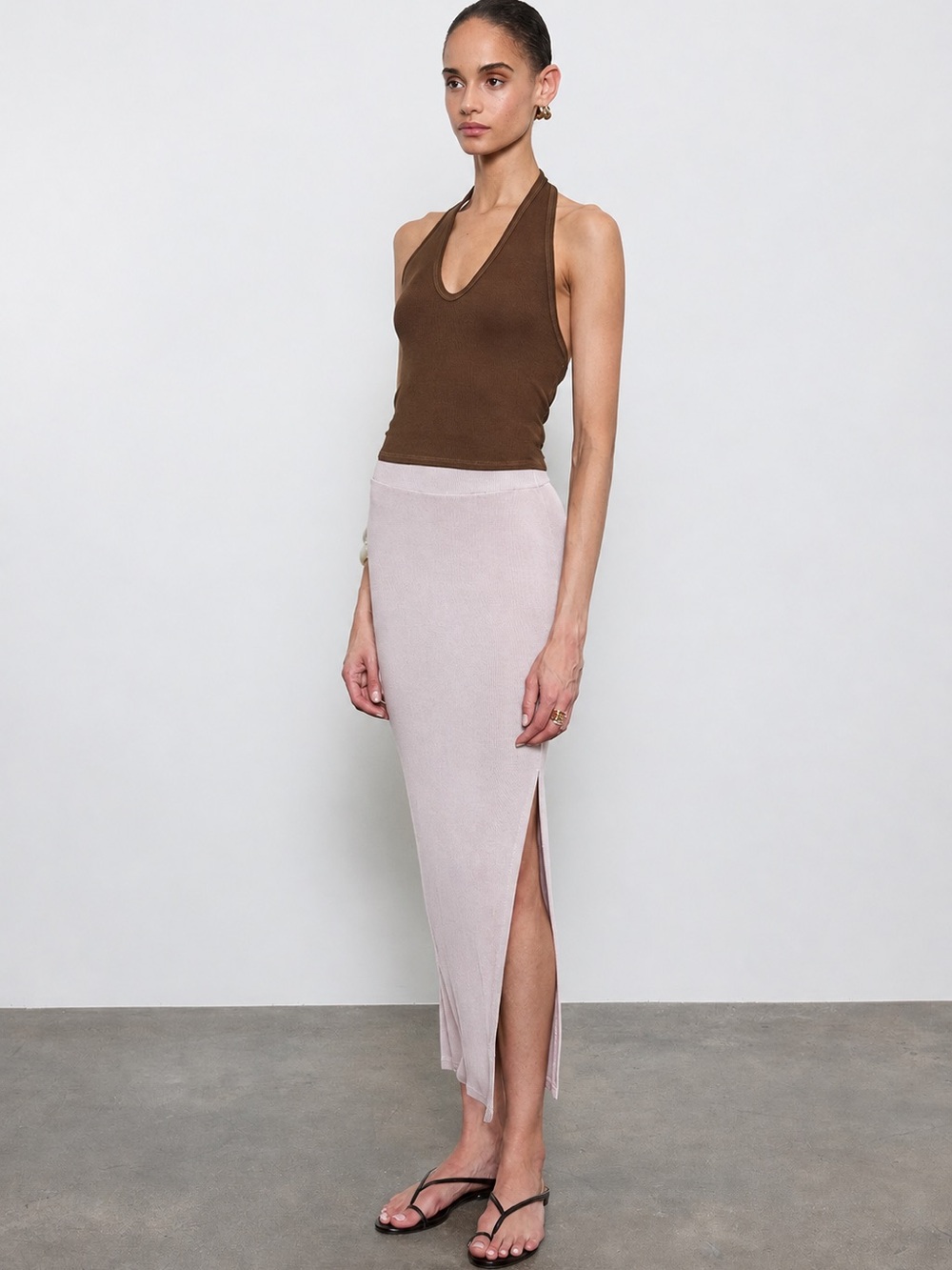New Enza Costa Silk Rib Fluid Pencil Skirt Shell Pink